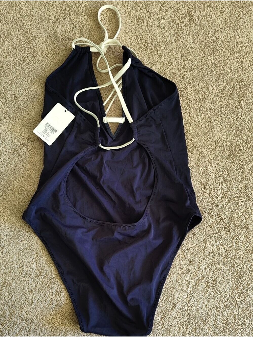 Lively Navy One-Piece Swimsuit with White Halter Ties - Picture 3 of 5